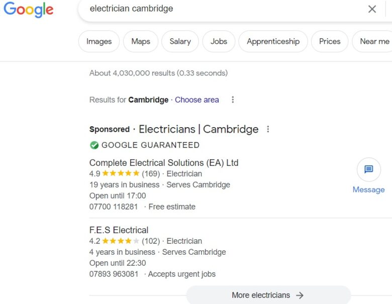 Google Guarantee - example by Relton Digital Marketing